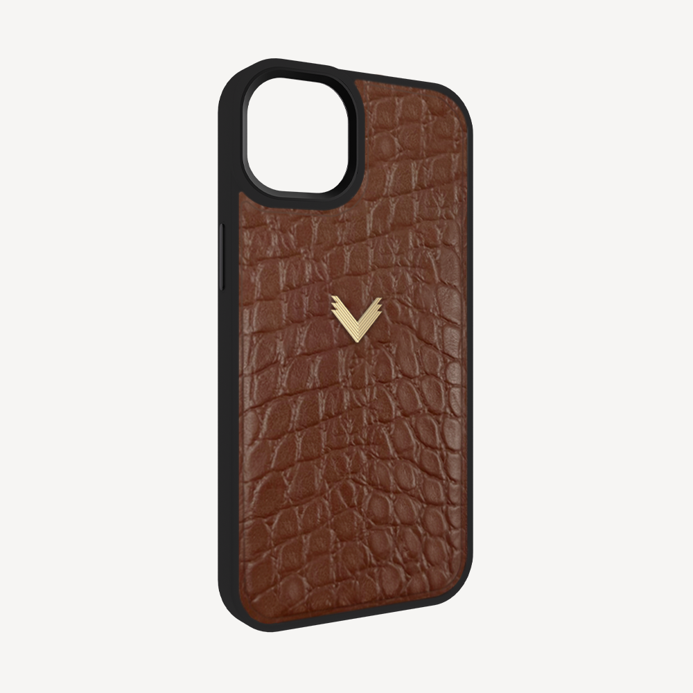 iPhone 15 Phone Case, Calf Leather, Crocodile Texture