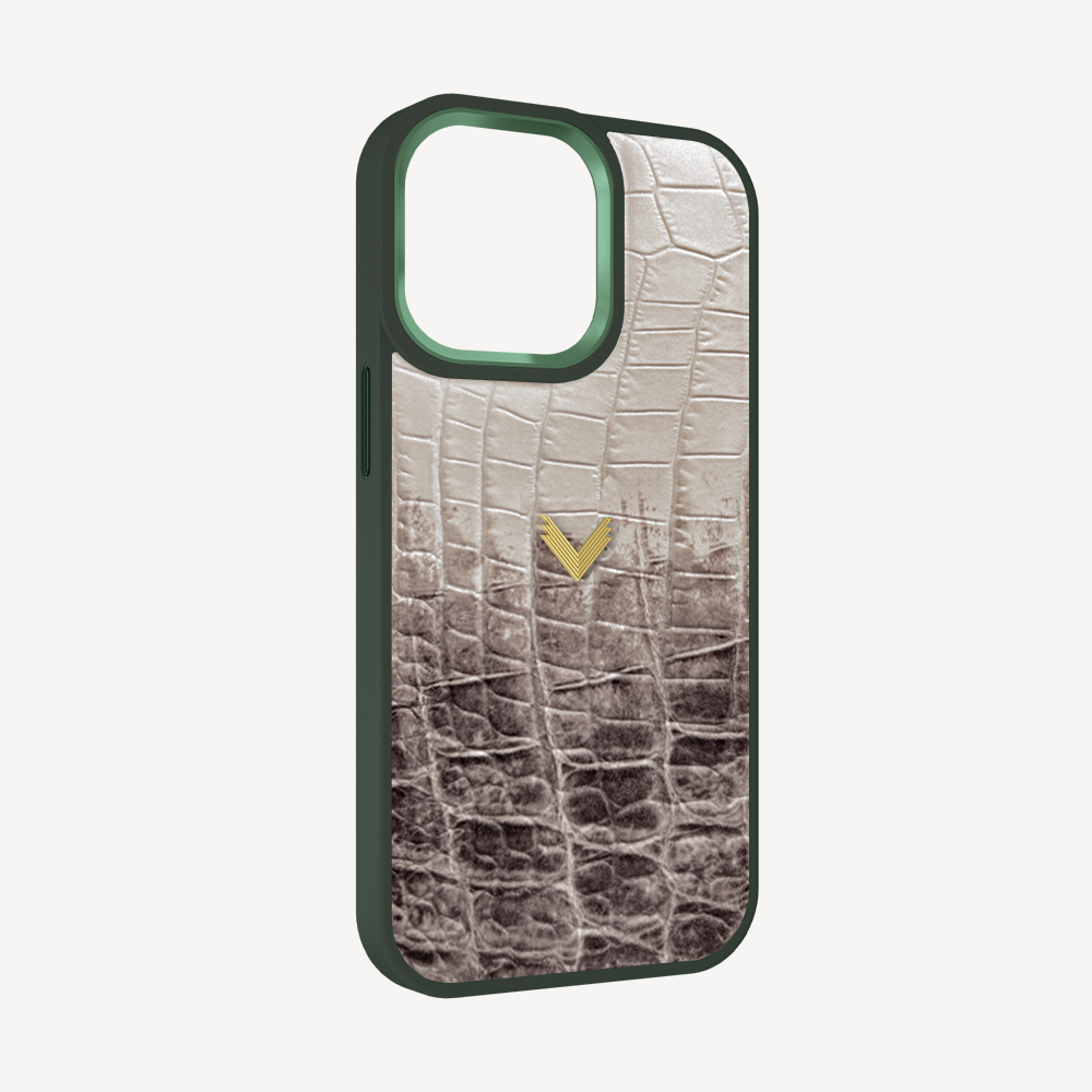 iPhone 14 Pro Phone Case, Calf Leather, Crocodile Texture