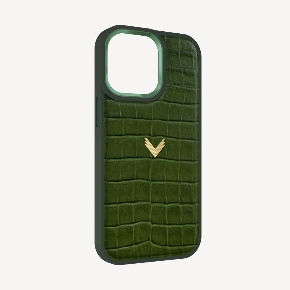 iPhone 14 Pro Phone Case, Calf Leather, Crocodile Texture