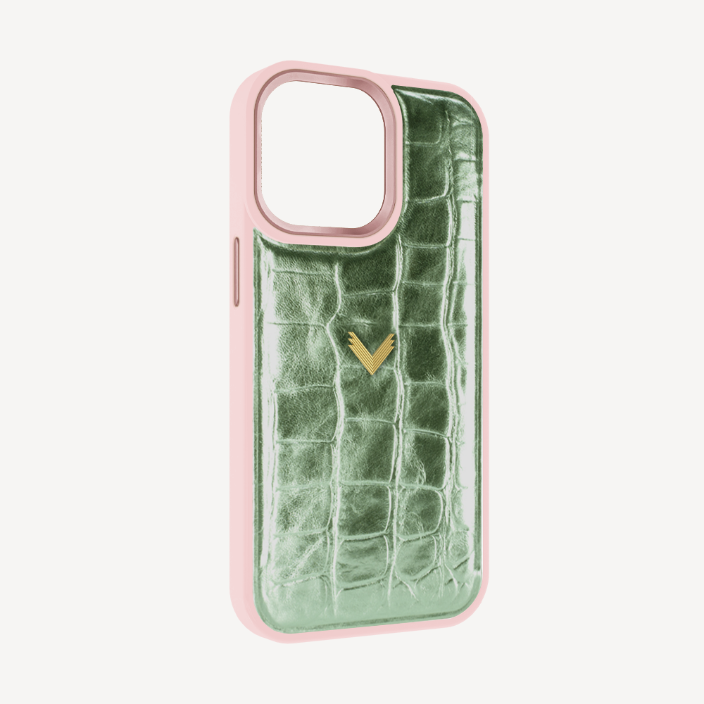 iPhone 14 Pro Phone Case, Calf Leather, Crocodile Texture