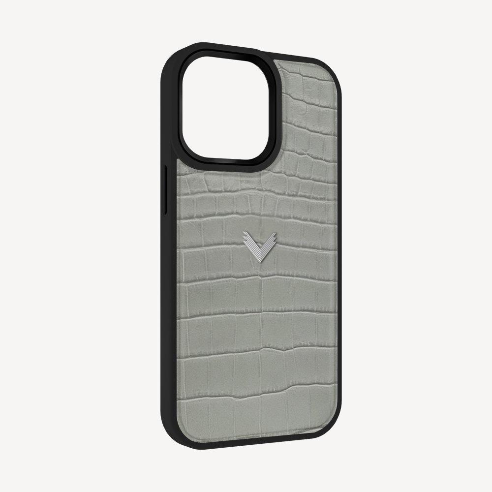 iPhone 13 Pro Phone Case, Calf Leather, Crocodile Texture
