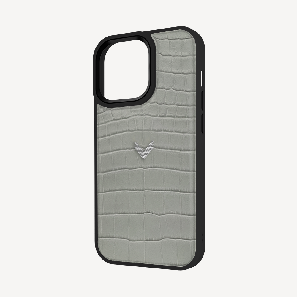 iPhone 13 Pro Phone Case, Calf Leather, Crocodile Texture