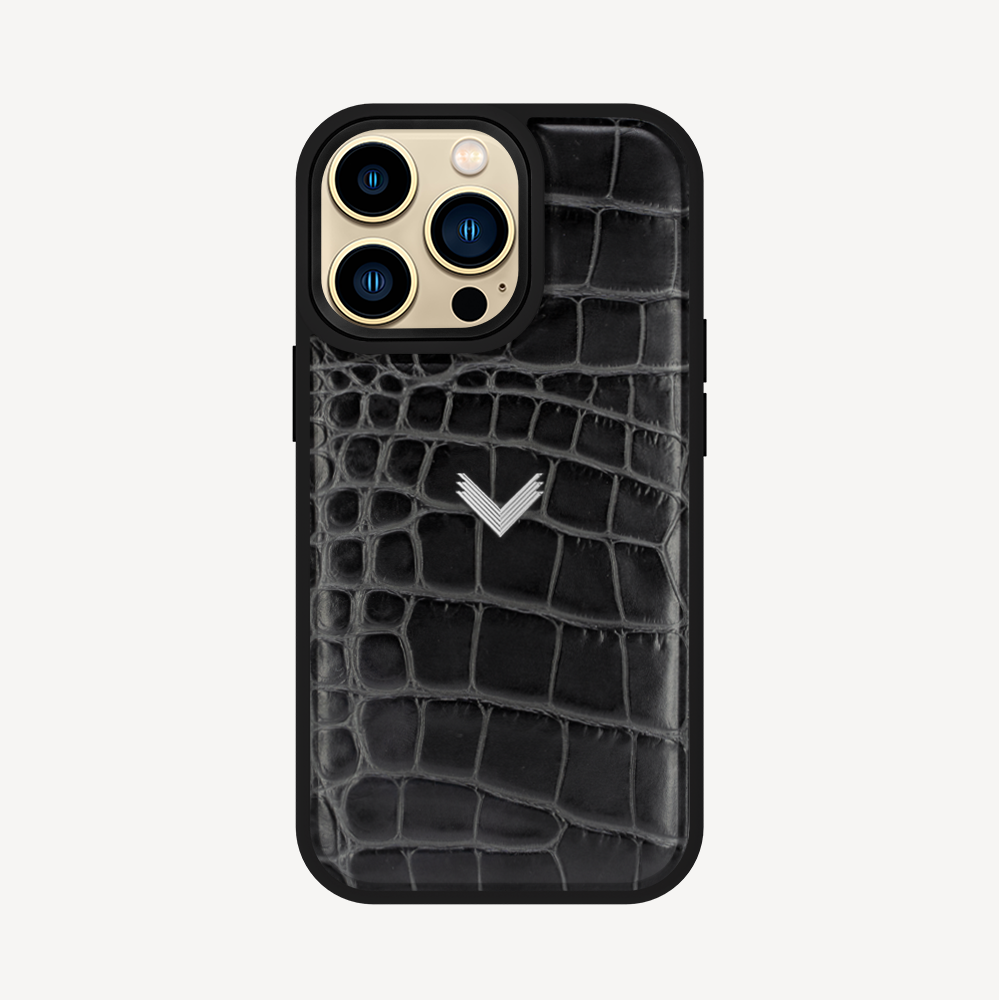 iPhone 14 Pro Max Phone Case, Calf Leather, Crocodile Texture