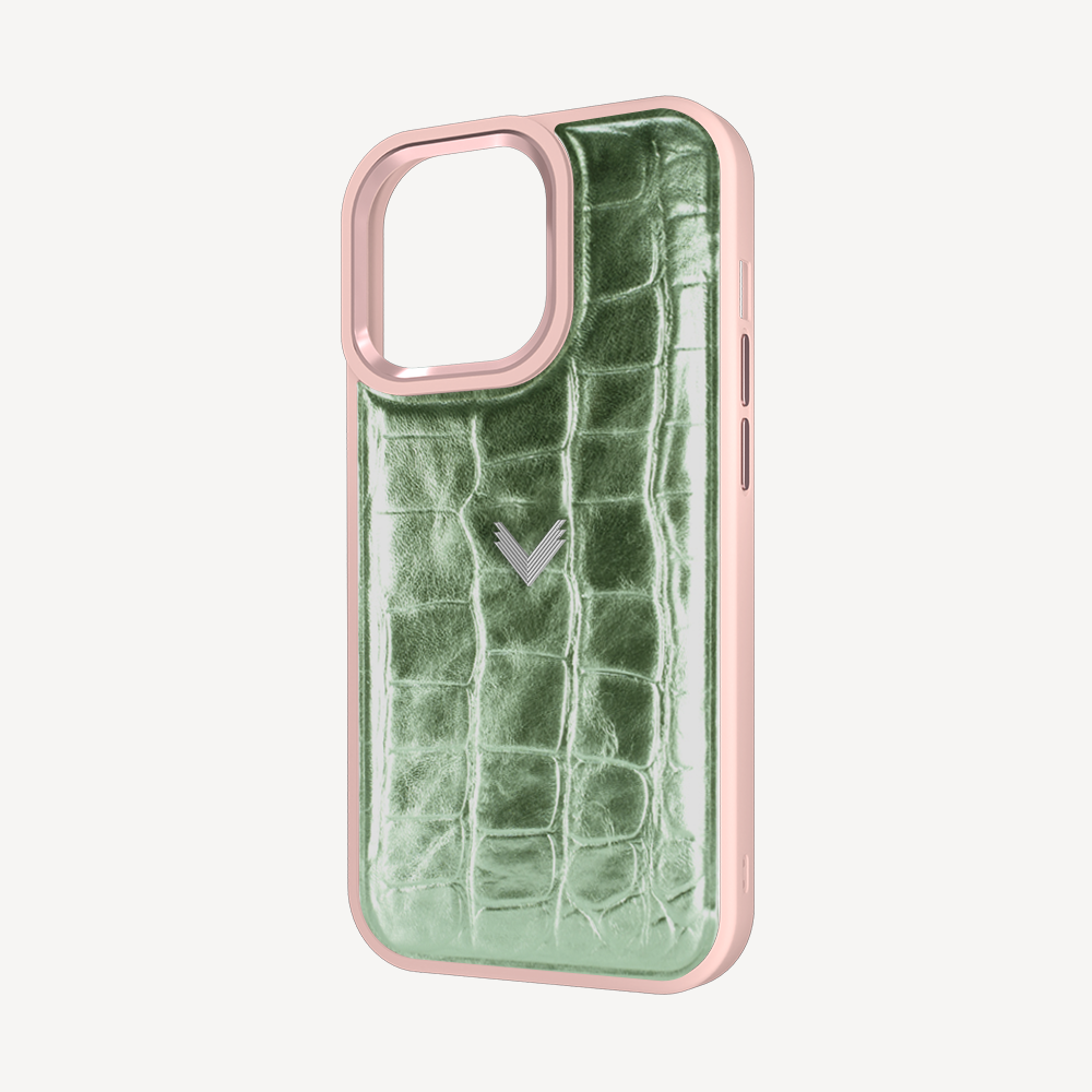 iPhone 14 Pro Phone Case, Calf Leather, Crocodile Texture