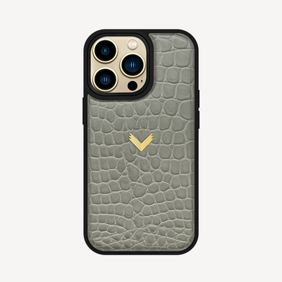 iPhone 14 Pro Phone Case, Calf Leather, Crocodile Texture