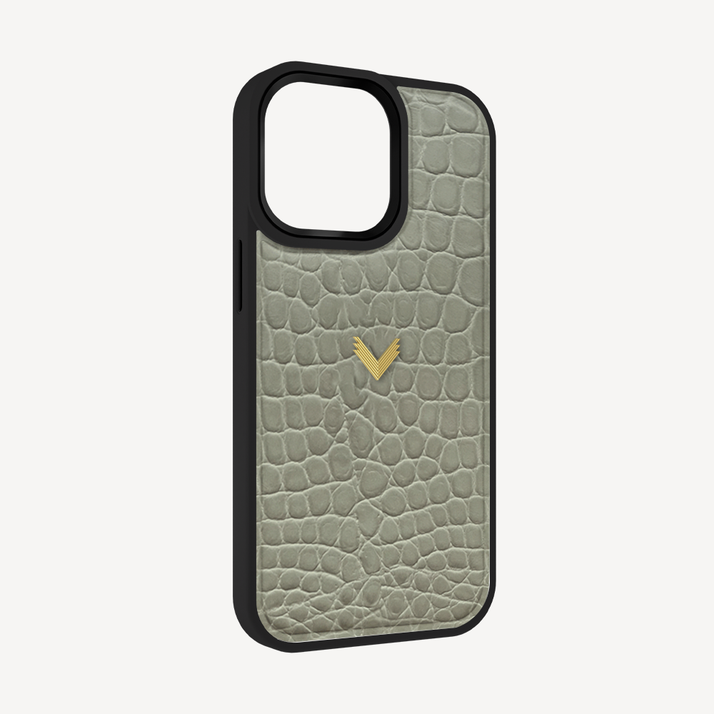 iPhone 14 Pro Max Phone Case, Calf Leather, Crocodile Texture