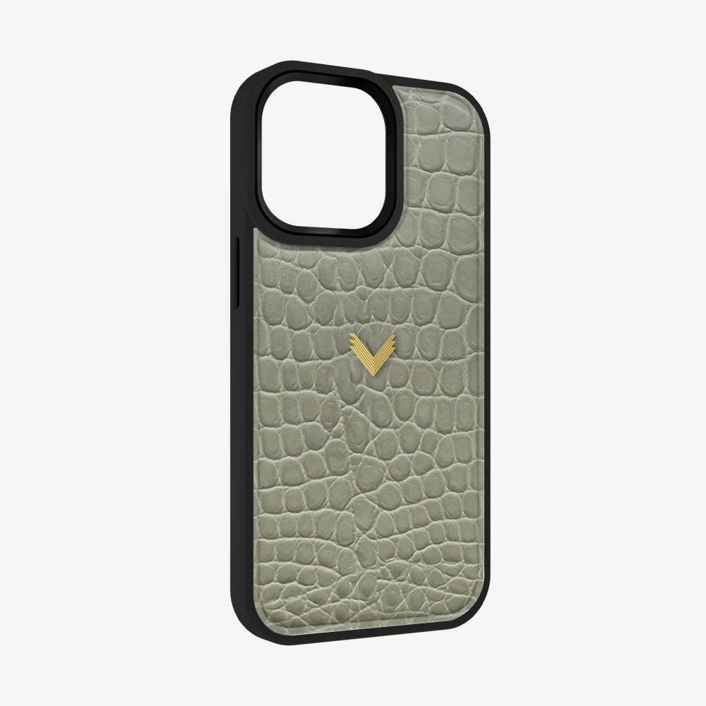 iPhone 14 Pro Phone Case, Calf Leather, Crocodile Texture