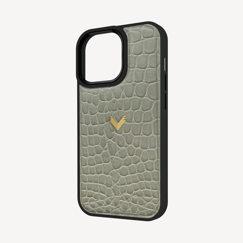 iPhone 14 Pro Phone Case, Calf Leather, Crocodile Texture