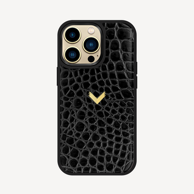 iPhone 14 Pro Phone Case, Calf Leather, Crocodile Texture