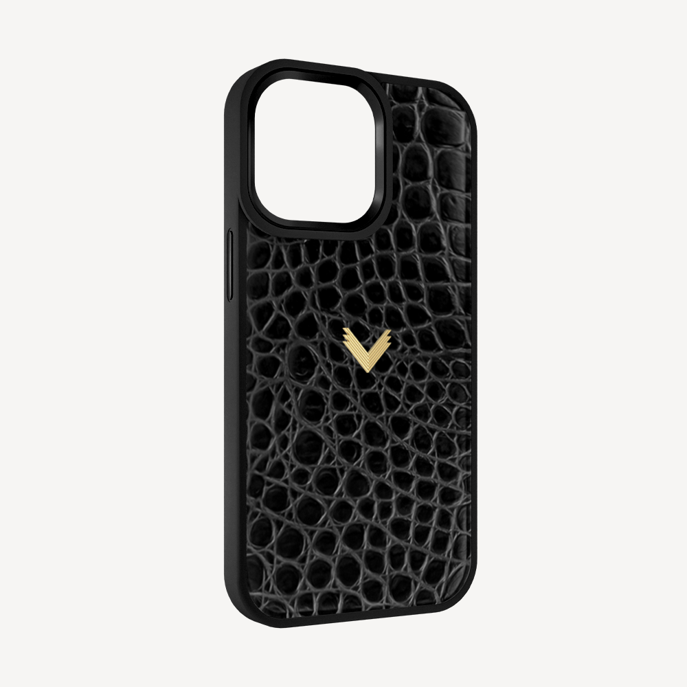 iPhone 13 Pro Max Phone Case, Calf Leather, Crocodile Texture