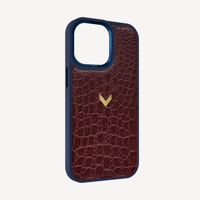 iPhone 13 Pro Phone Case, Calf Leather, Crocodile Texture