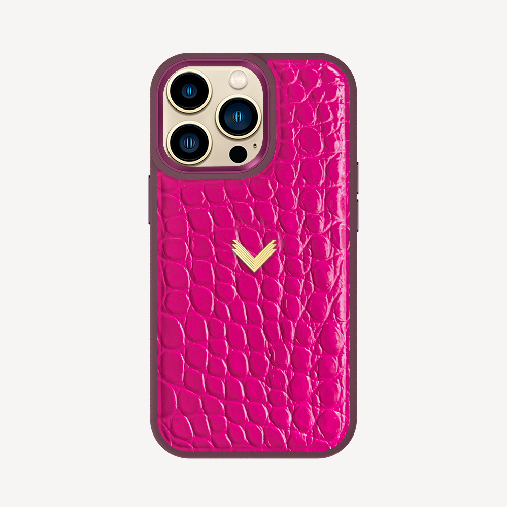 iPhone 14 Pro Phone Case, Calf Leather, Crocodile Texture