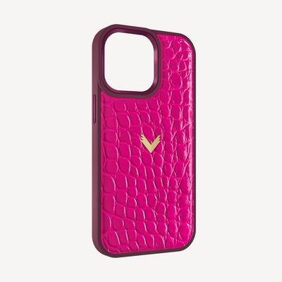 iPhone 14 Pro Phone Case, Calf Leather, Crocodile Texture