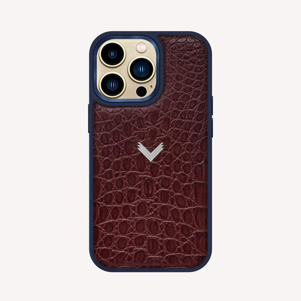 iPhone 14 Pro Phone Case, Calf Leather, Crocodile Texture