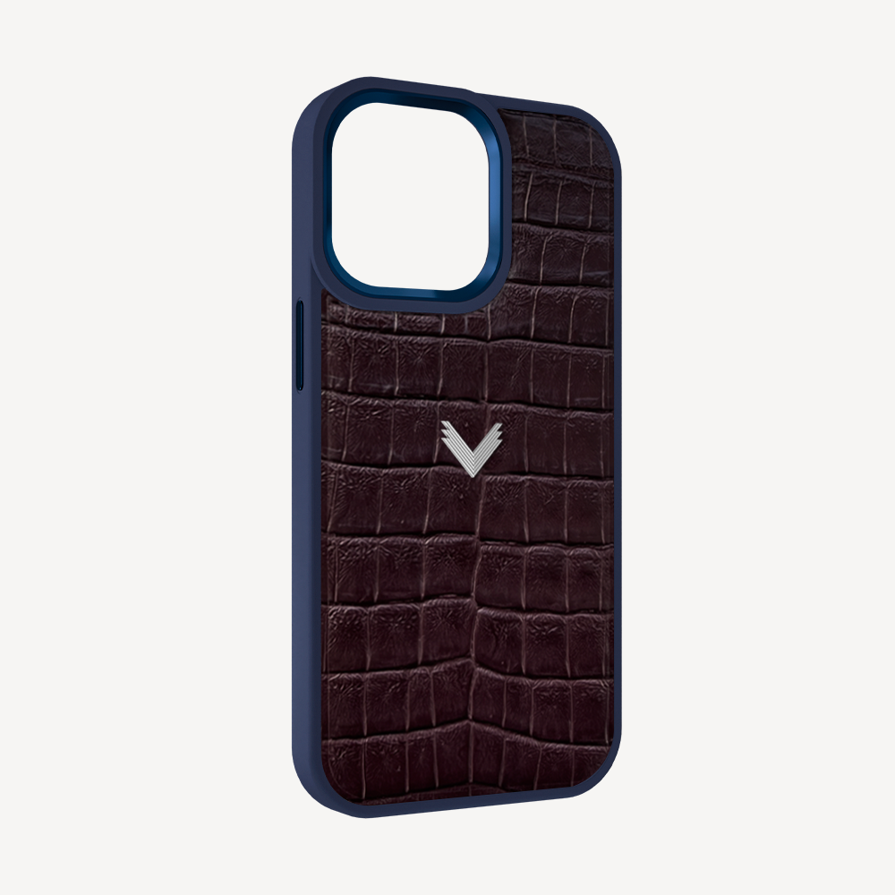 iPhone 14 Pro Phone Case, Calf Leather, Crocodile Texture