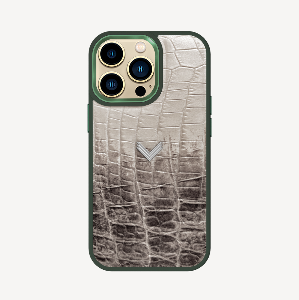iPhone 13 Pro Phone Case, Calf Leather, Crocodile Texture
