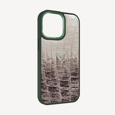 iPhone 14 Pro Phone Case, Calf Leather, Crocodile Texture