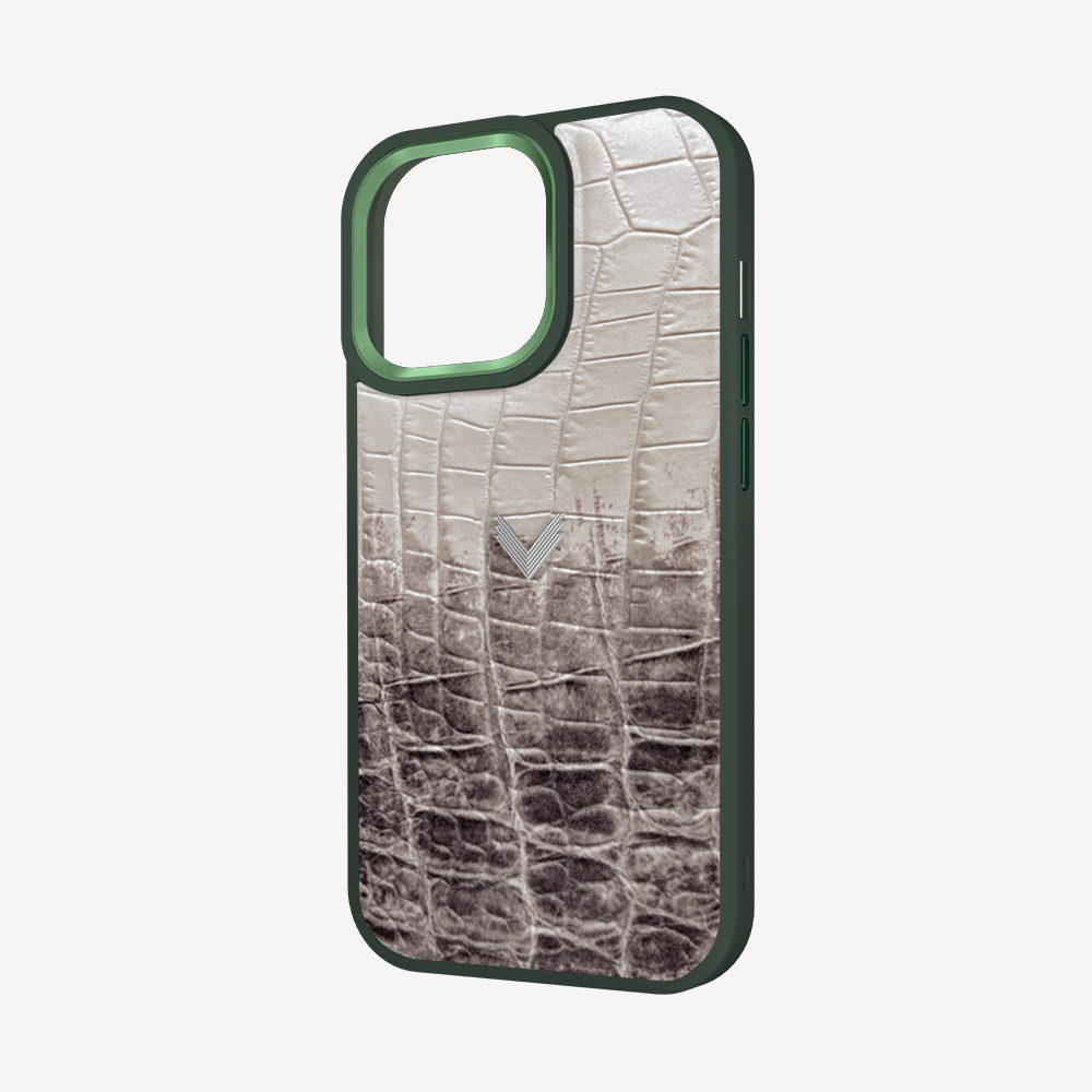 iPhone 14 Pro Phone Case, Calf Leather, Crocodile Texture