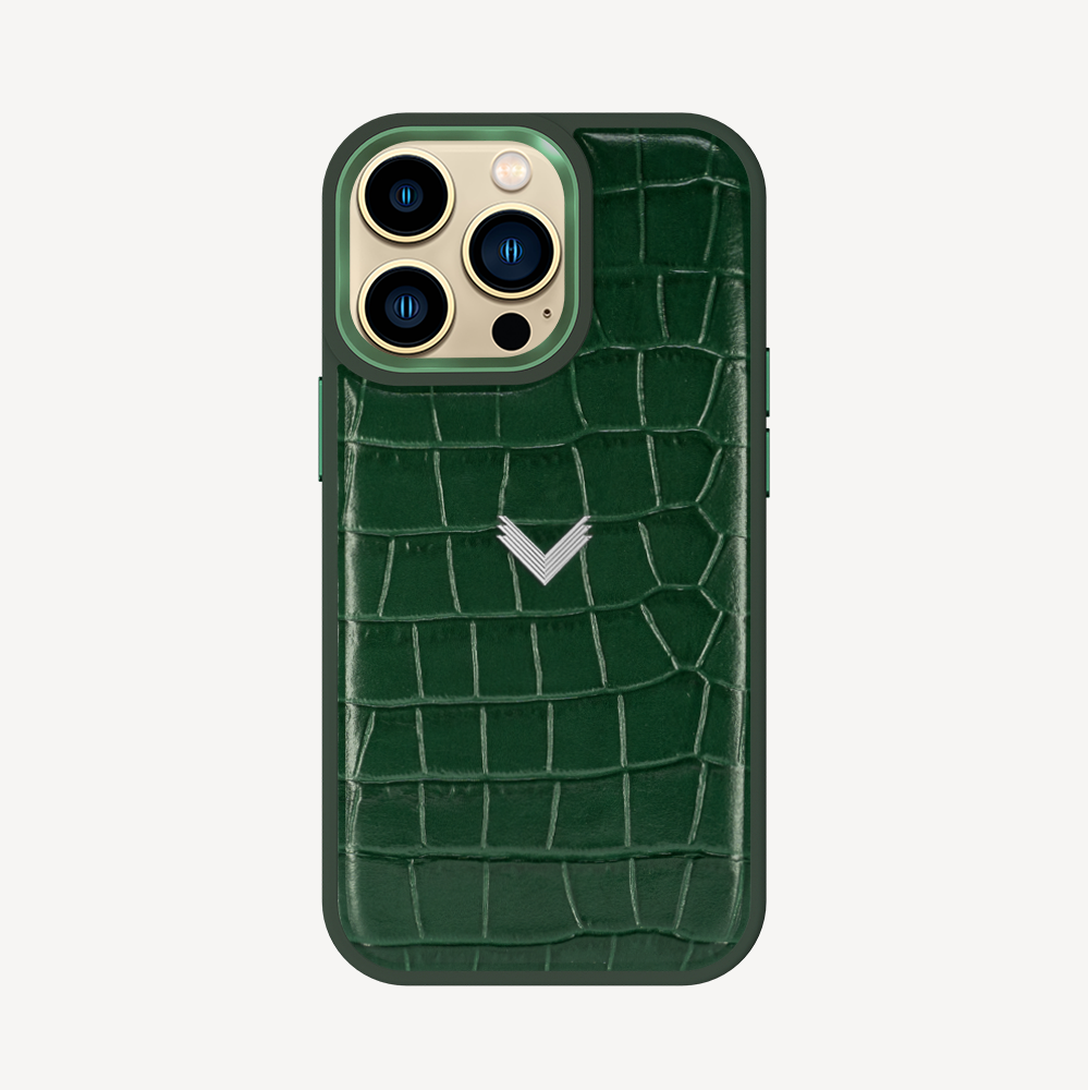 iPhone 14 Pro Phone Case, Calf Leather, Crocodile Texture