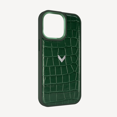 iPhone 14 Pro Phone Case, Calf Leather, Crocodile Texture