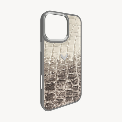 iPhone 16 Pro Phone Case, Calf Leather, Crocodile Texture