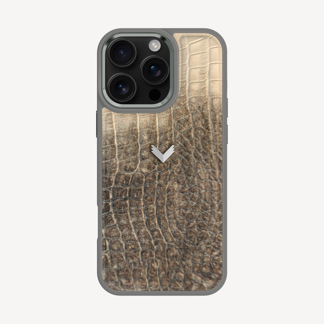 iPhone 16 Pro Phone Case, Calf Leather, Crocodile Texture