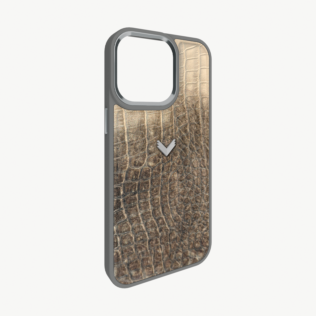 iPhone 16 Pro Phone Case, Calf Leather, Crocodile Texture