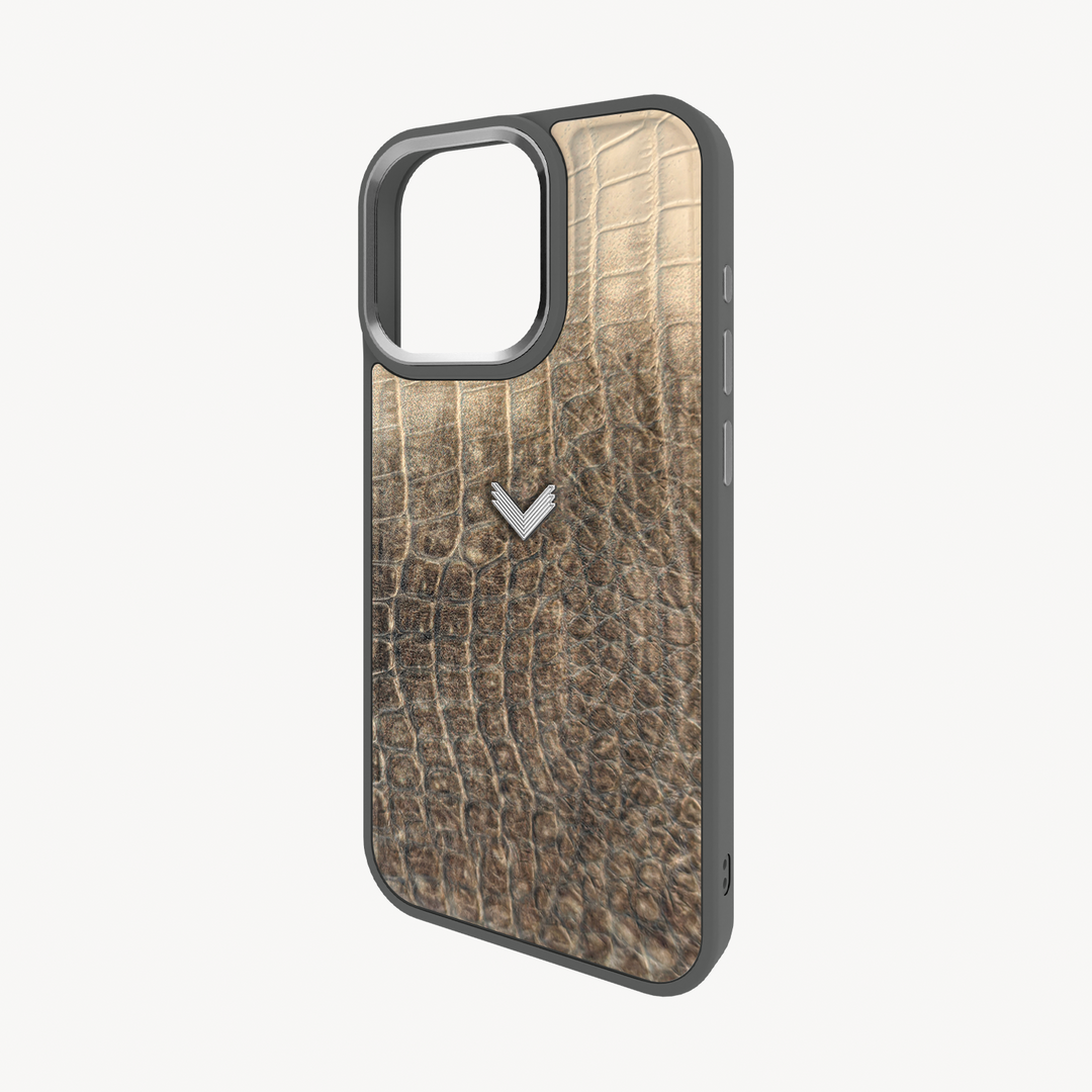 iPhone 16 Pro Phone Case, Calf Leather, Crocodile Texture