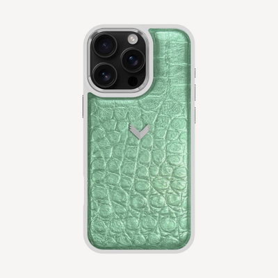 iPhone 16 Pro Phone Case, Calf Leather, Crocodile Texture