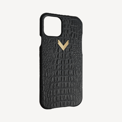 iPhone 15 Plus Phone Case, Calf Leather, Alligator Texture