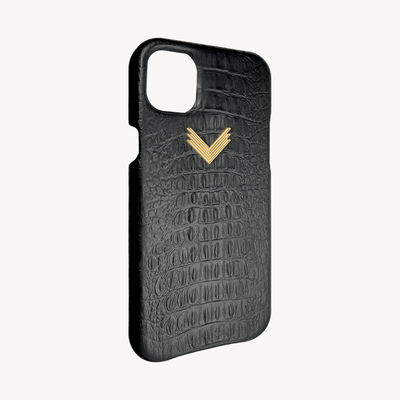 iPhone 15 Plus Phone Case, Calf Leather, Alligator Texture