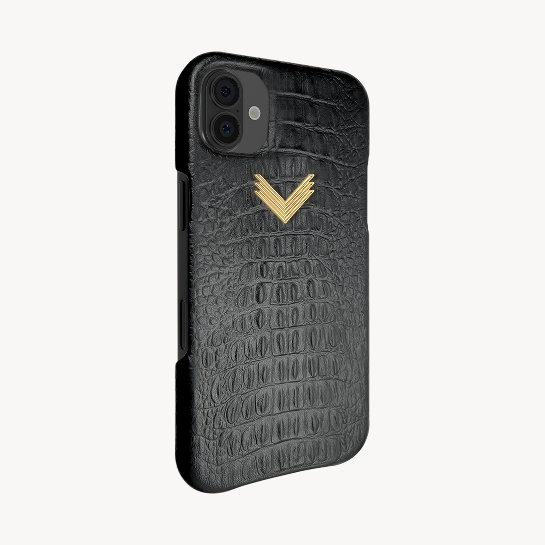 iPhone 16 Plus Phone Case, Calf Leather, Alligator Texture