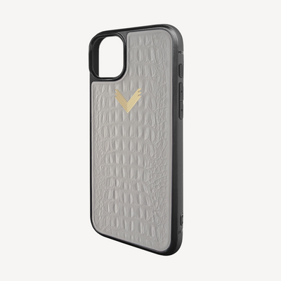 iPhone 15 Plus Phone Case, Calf Leather, Alligator Texture