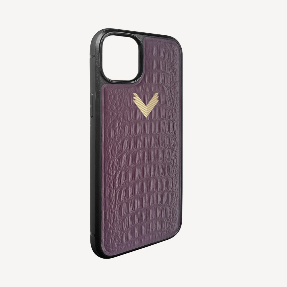 iPhone 15 Plus Phone Case, Calf Leather, Alligator Texture