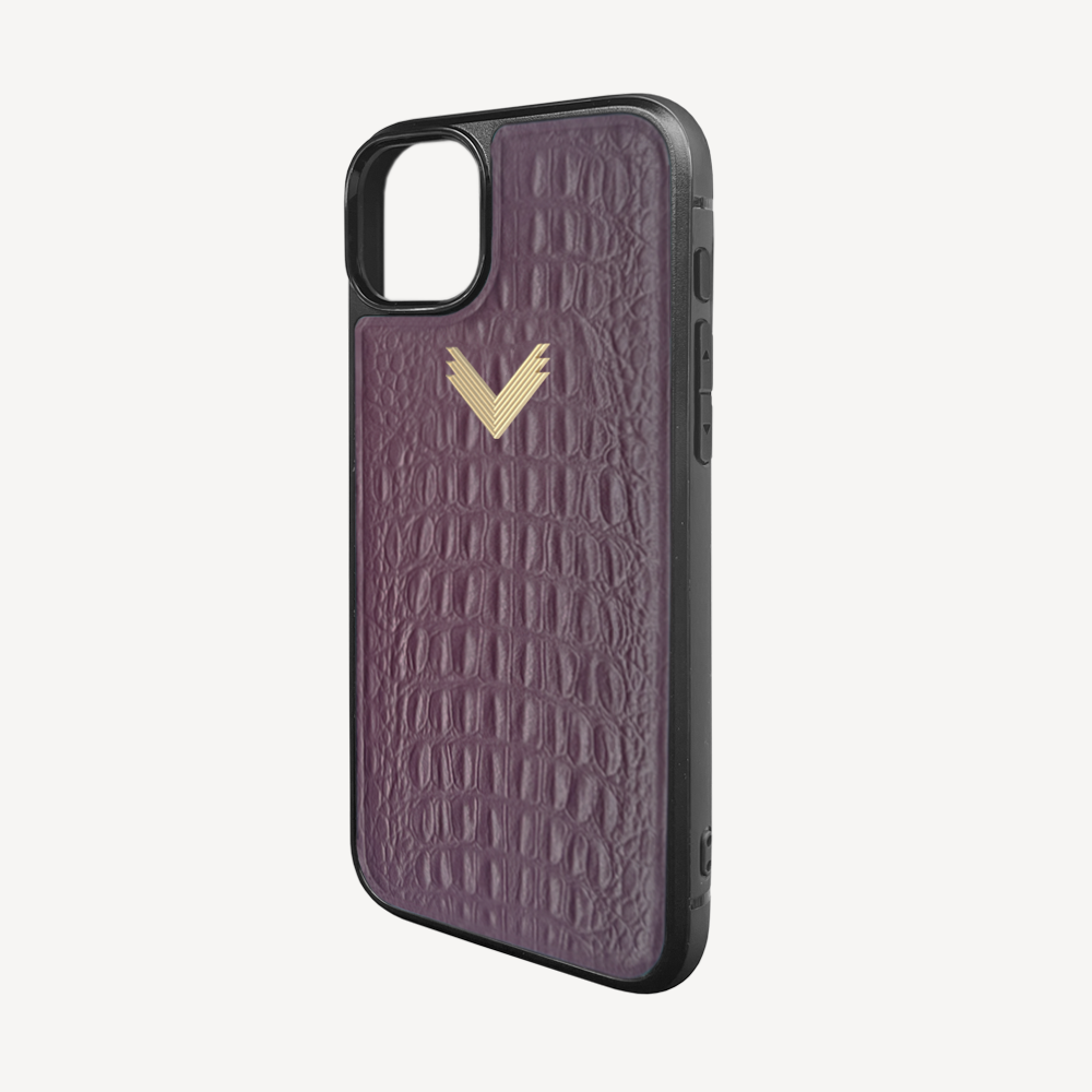 iPhone 14 Plus Phone Case, Calf Leather, Alligator Texture
