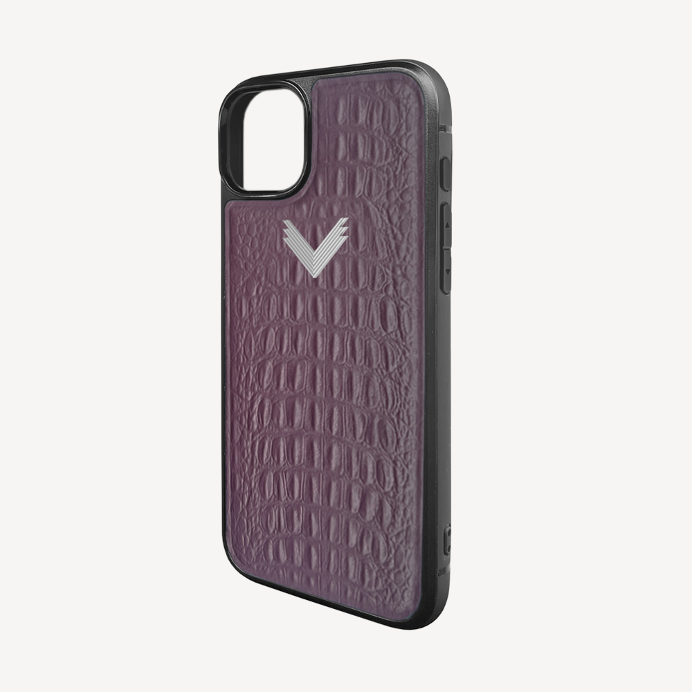 iPhone 15 Plus Phone Case, Calf Leather, Alligator Texture