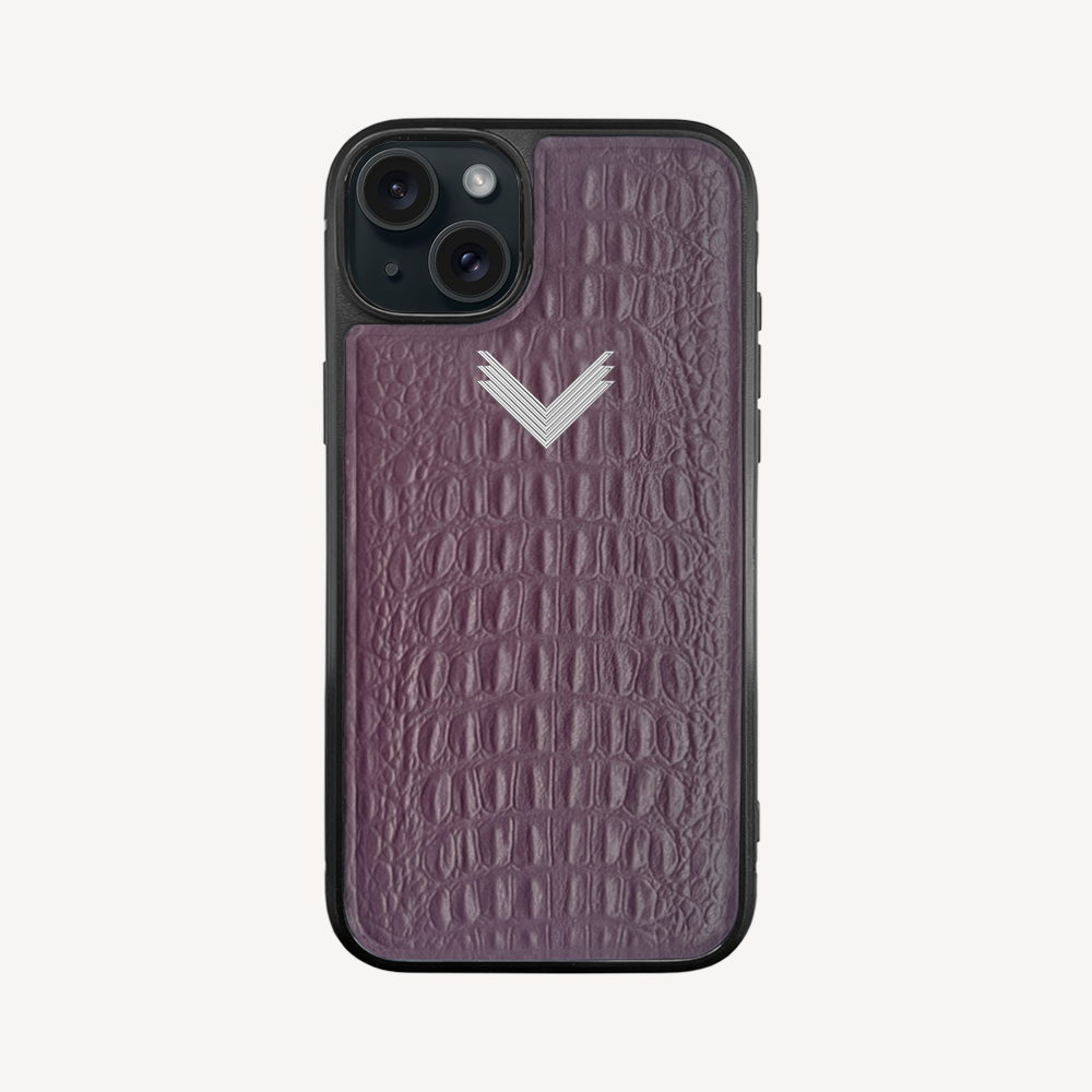 iPhone 15 Plus Phone Case, Calf Leather, Alligator Texture