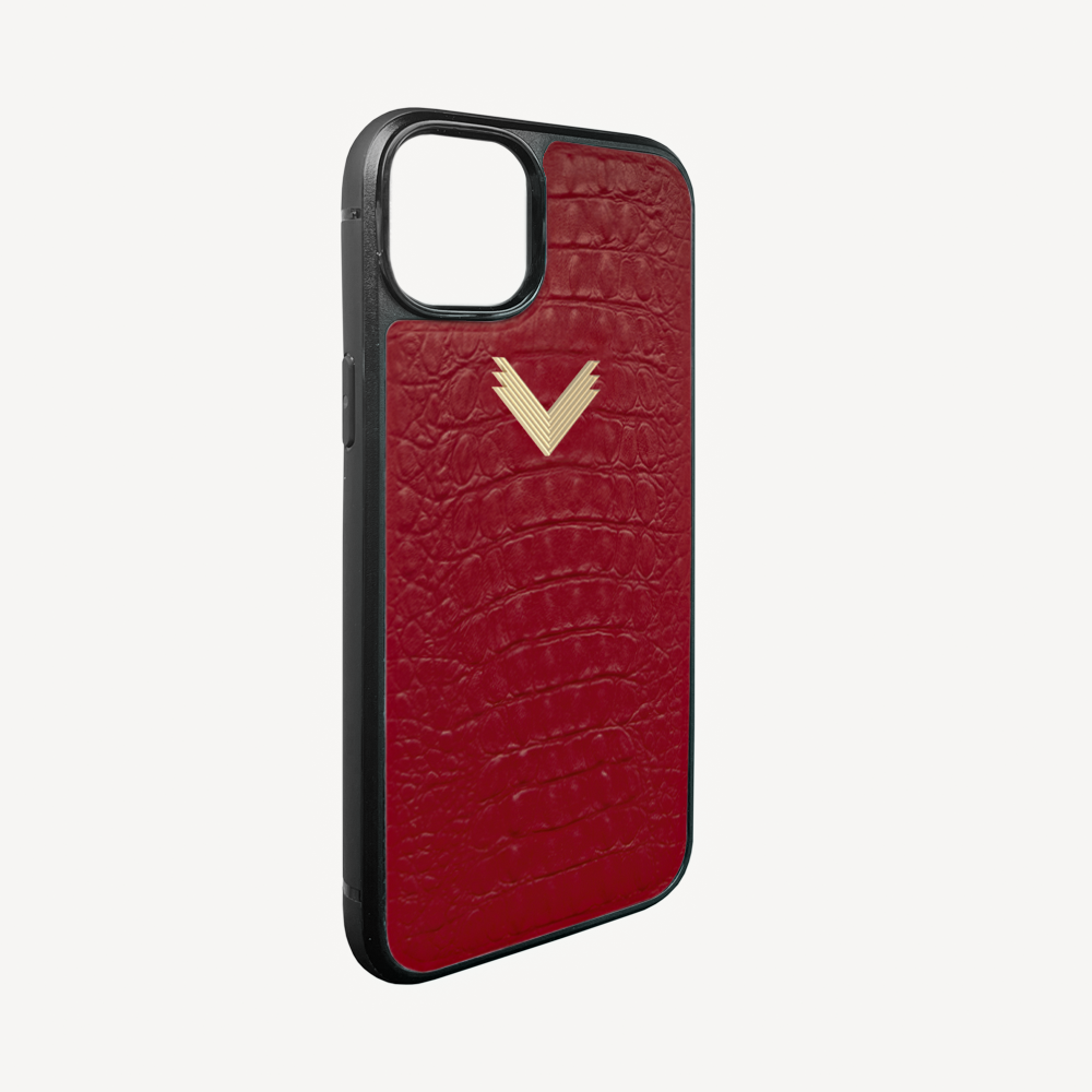iPhone 15 Plus Phone Case, Calf Leather, Alligator Texture