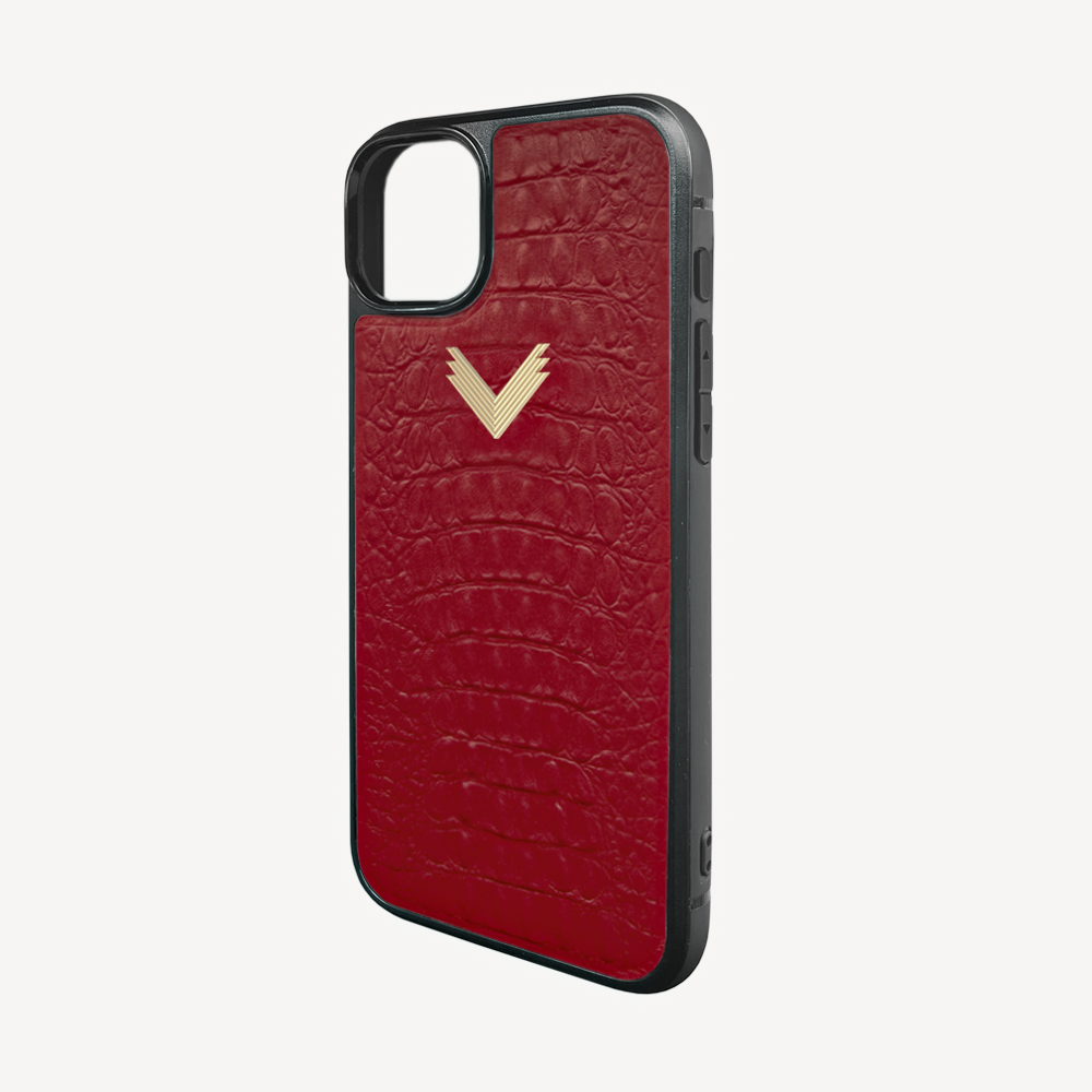 iPhone 15 Plus Phone Case, Calf Leather, Alligator Texture