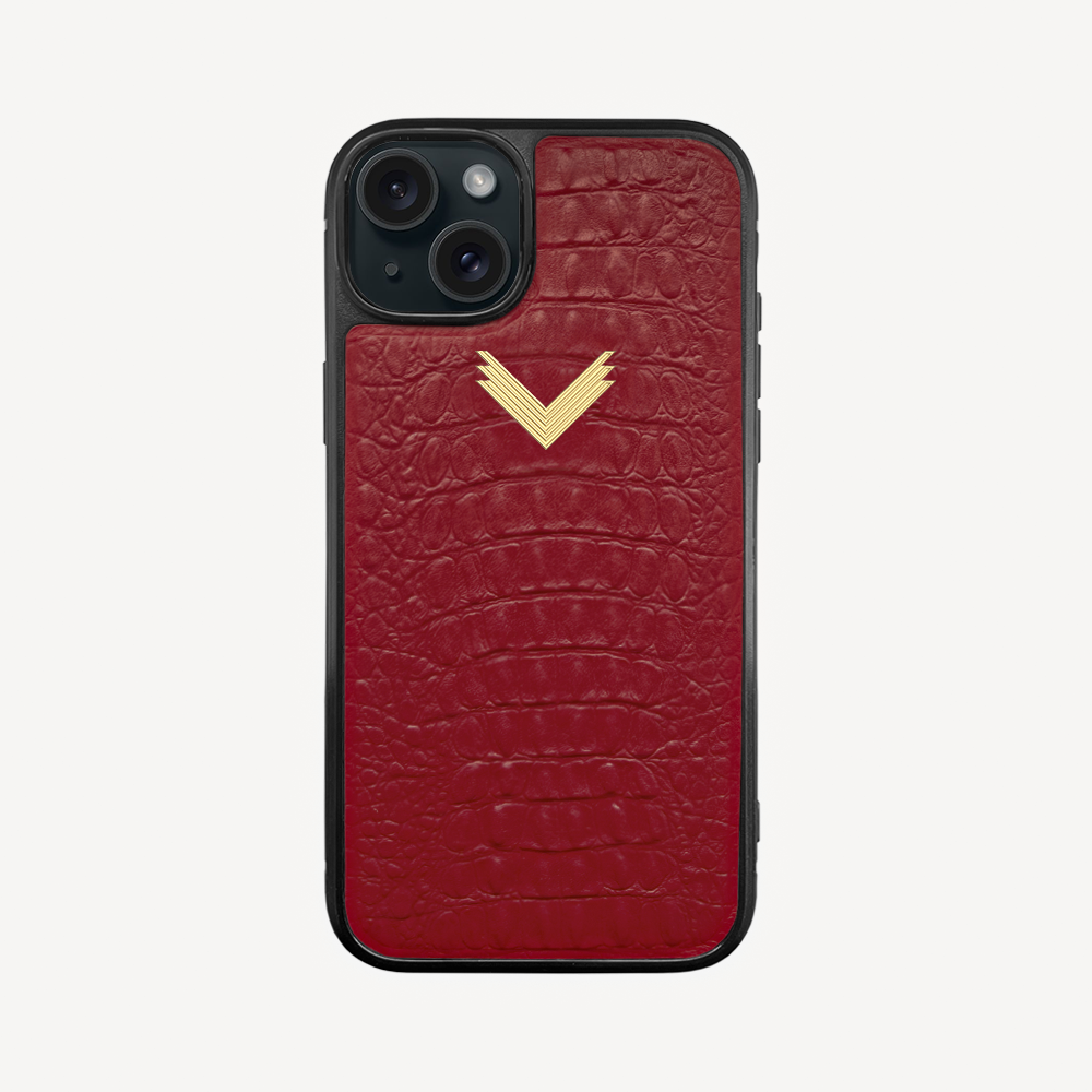 iPhone 15 Plus Phone Case, Calf Leather, Alligator Texture