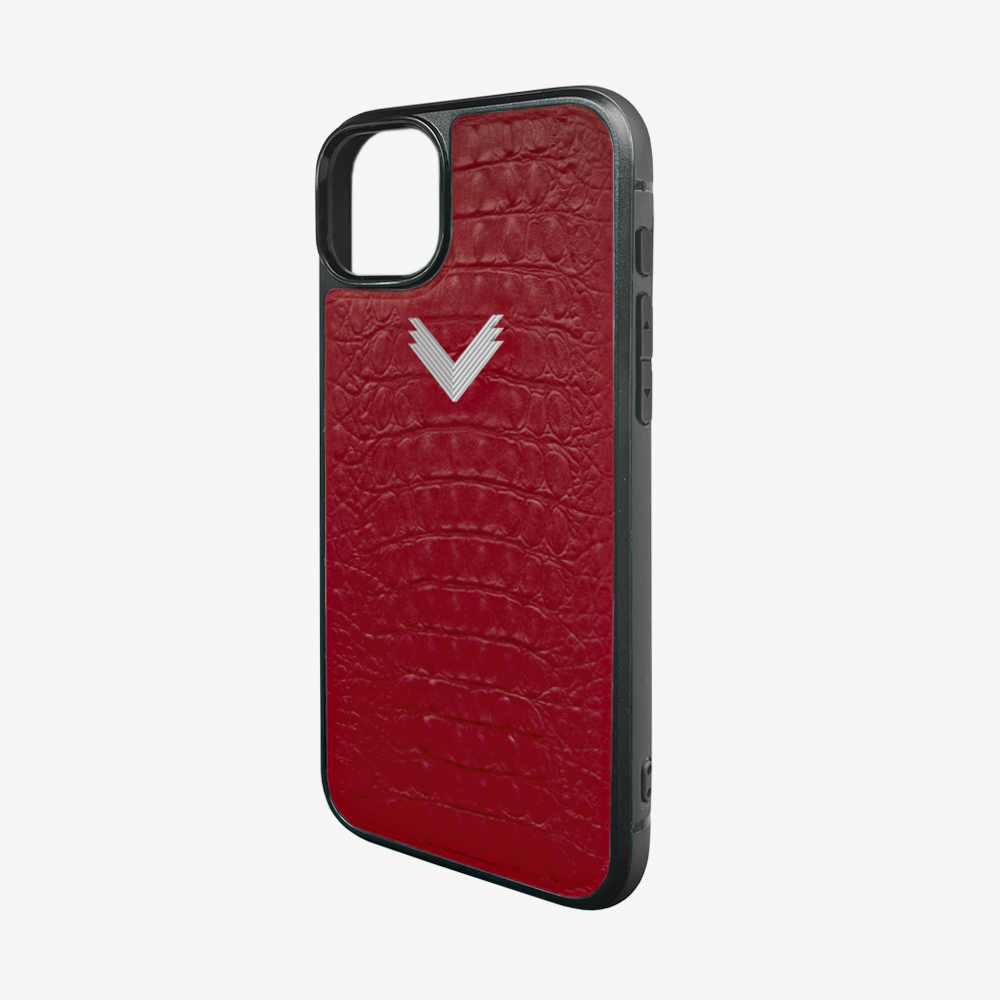 iPhone 15 Plus Phone Case, Calf Leather, Alligator Texture