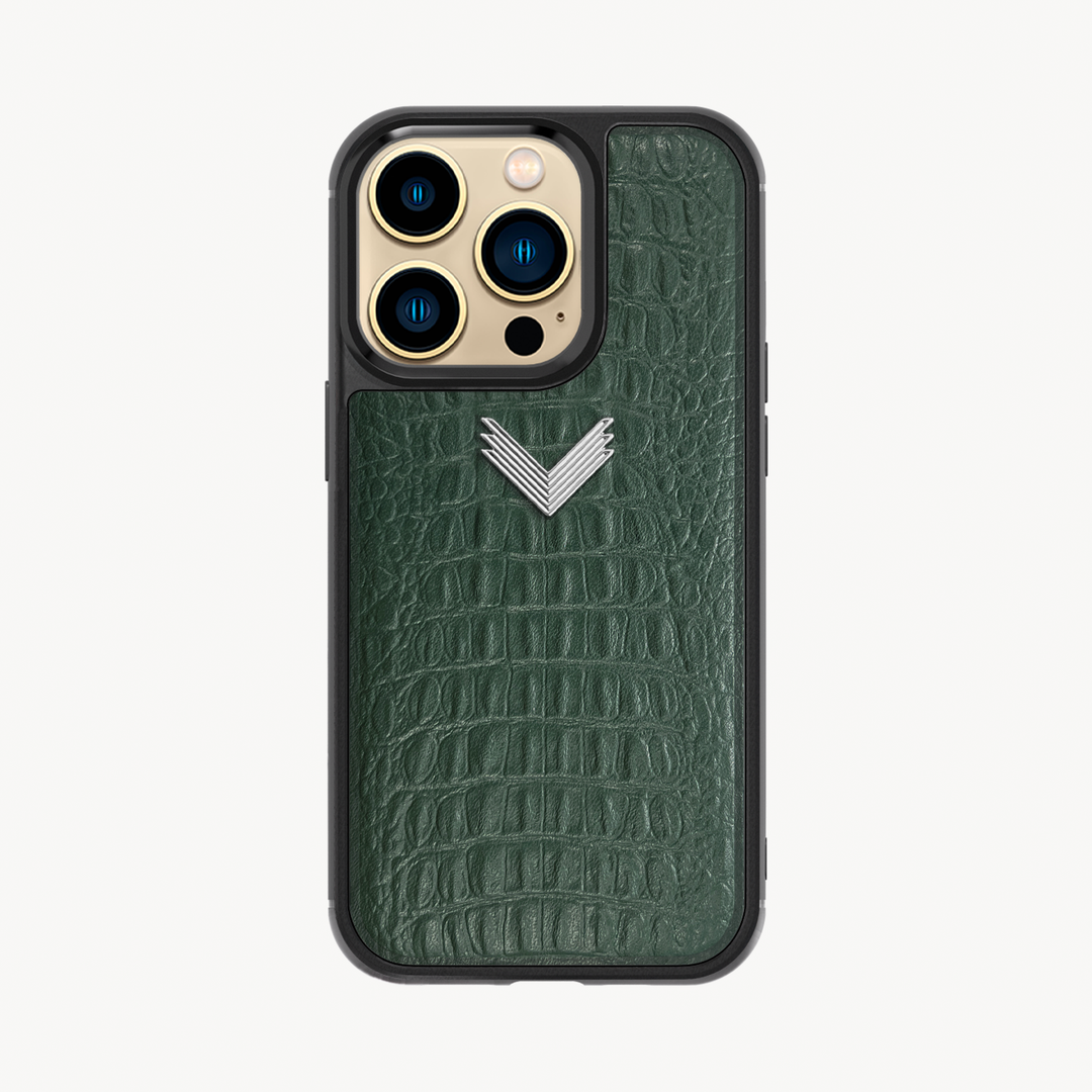iPhone 13 Pro Phone Case, Calf Leather, Alligator Texture
