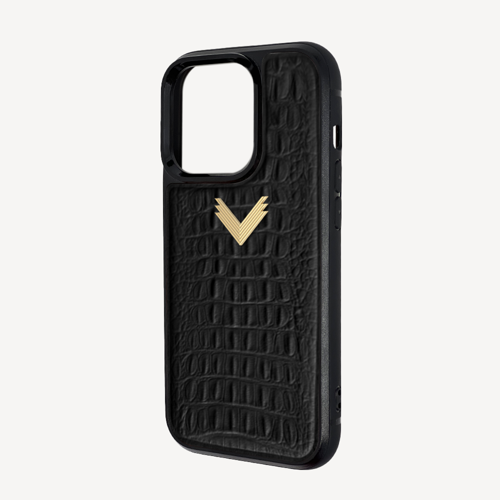iPhone 14 Pro Phone Case, Calf Leather, Alligator Texture