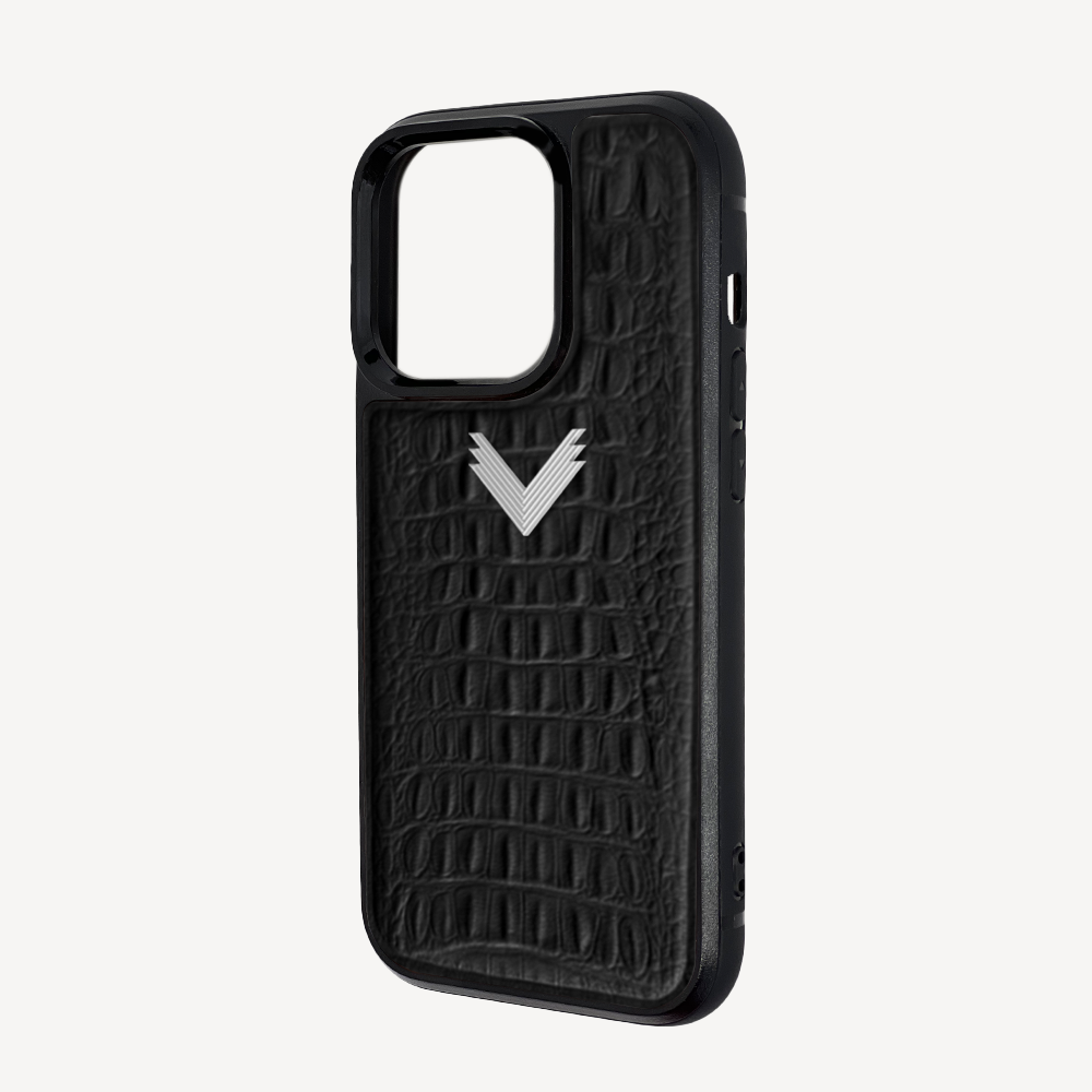 iPhone 14 Pro Phone Case, Calf Leather, Alligator Texture