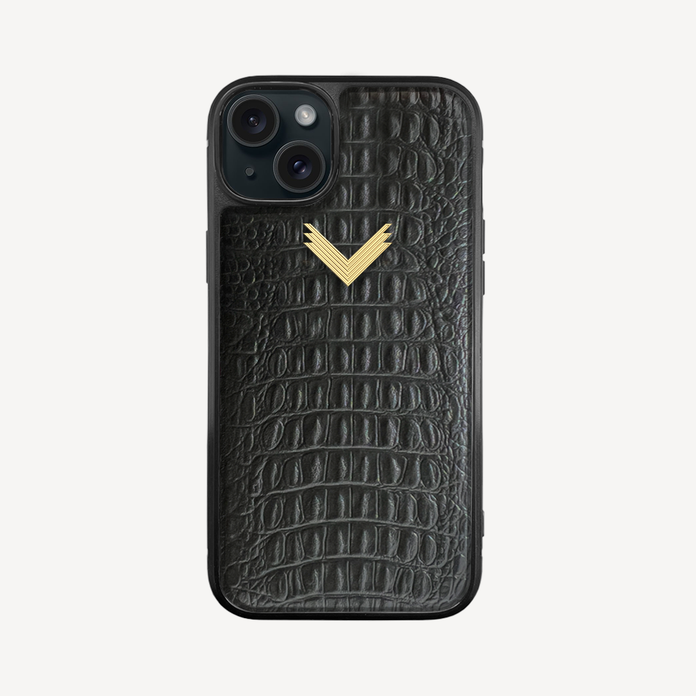 iPhone 15 Plus Phone Case, Calf Leather, Alligator Texture