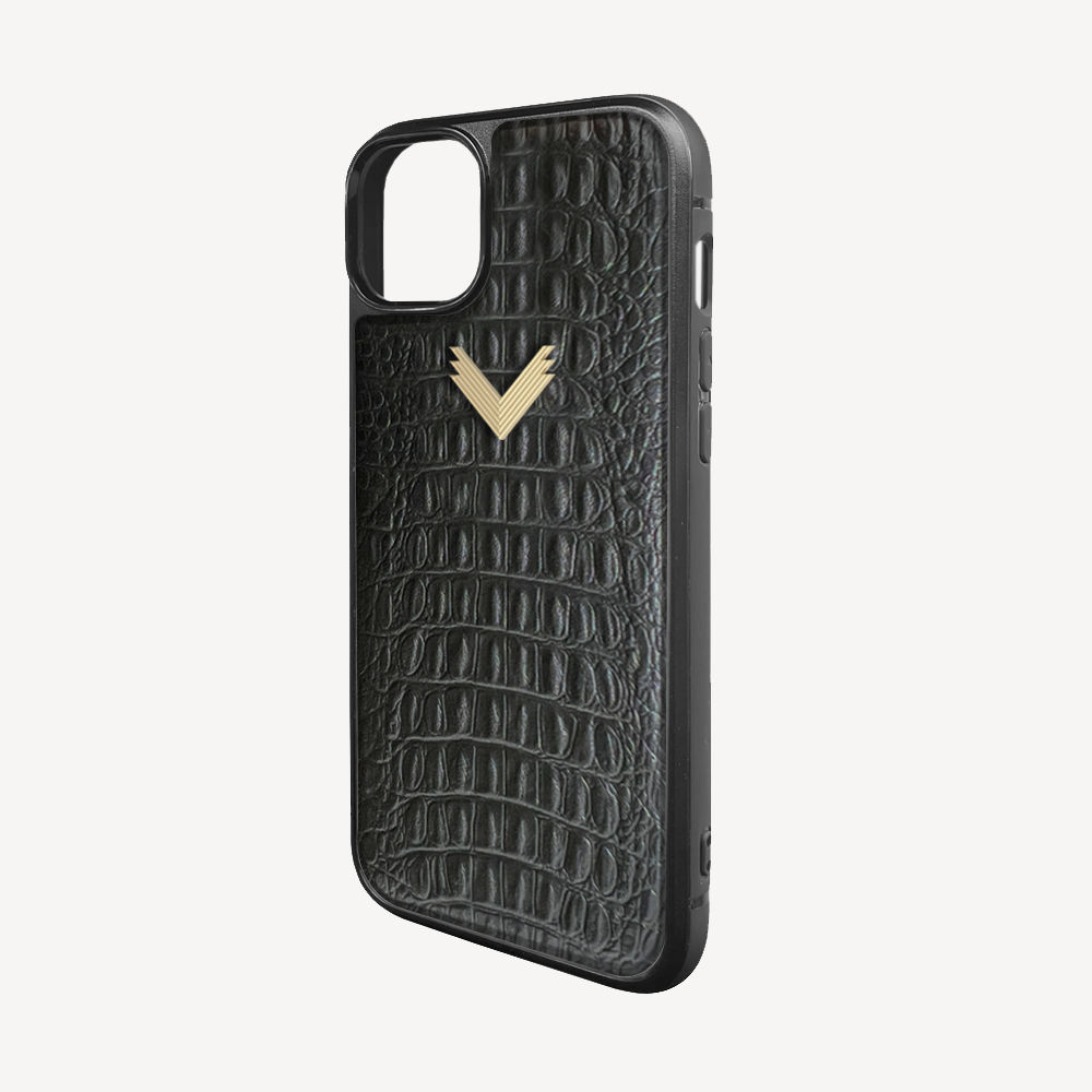 iPhone 15 Phone Case, Calf Leather, Alligator Texture
