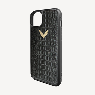 iPhone 15 Plus Phone Case, Calf Leather, Alligator Texture