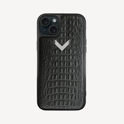 iPhone 15 Plus Phone Case, Calf Leather, Alligator Texture