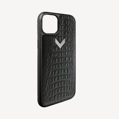 iPhone 15 Plus Phone Case, Calf Leather, Alligator Texture