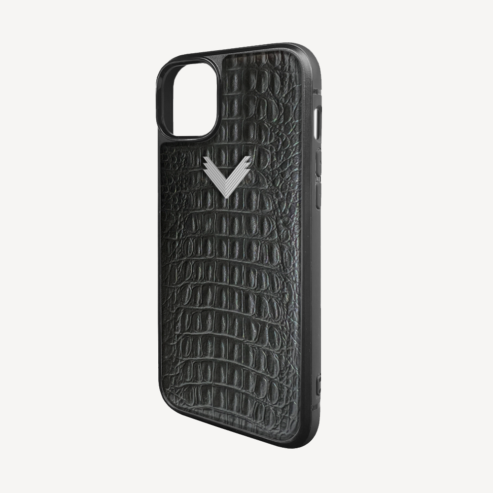 iPhone 15 Phone Case, Calf Leather, Alligator Texture